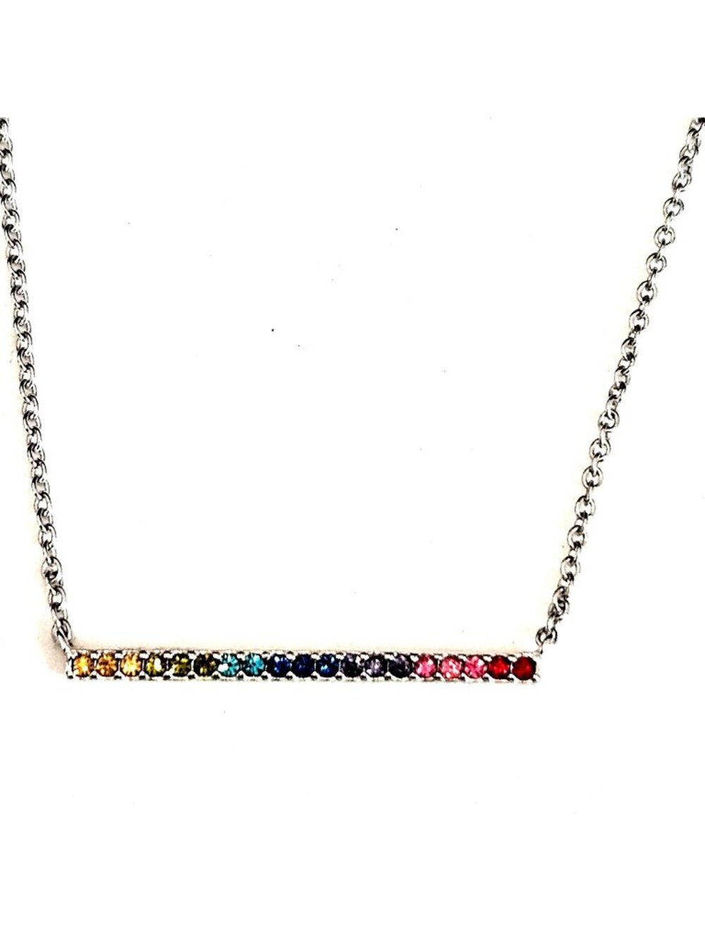 Coach Rainbow Pave Crystal Bar 16" Silver Tone Chain Necklace